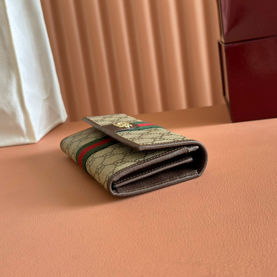 GG Ophidia Continental Wallet Brown Beige Canvas Leather