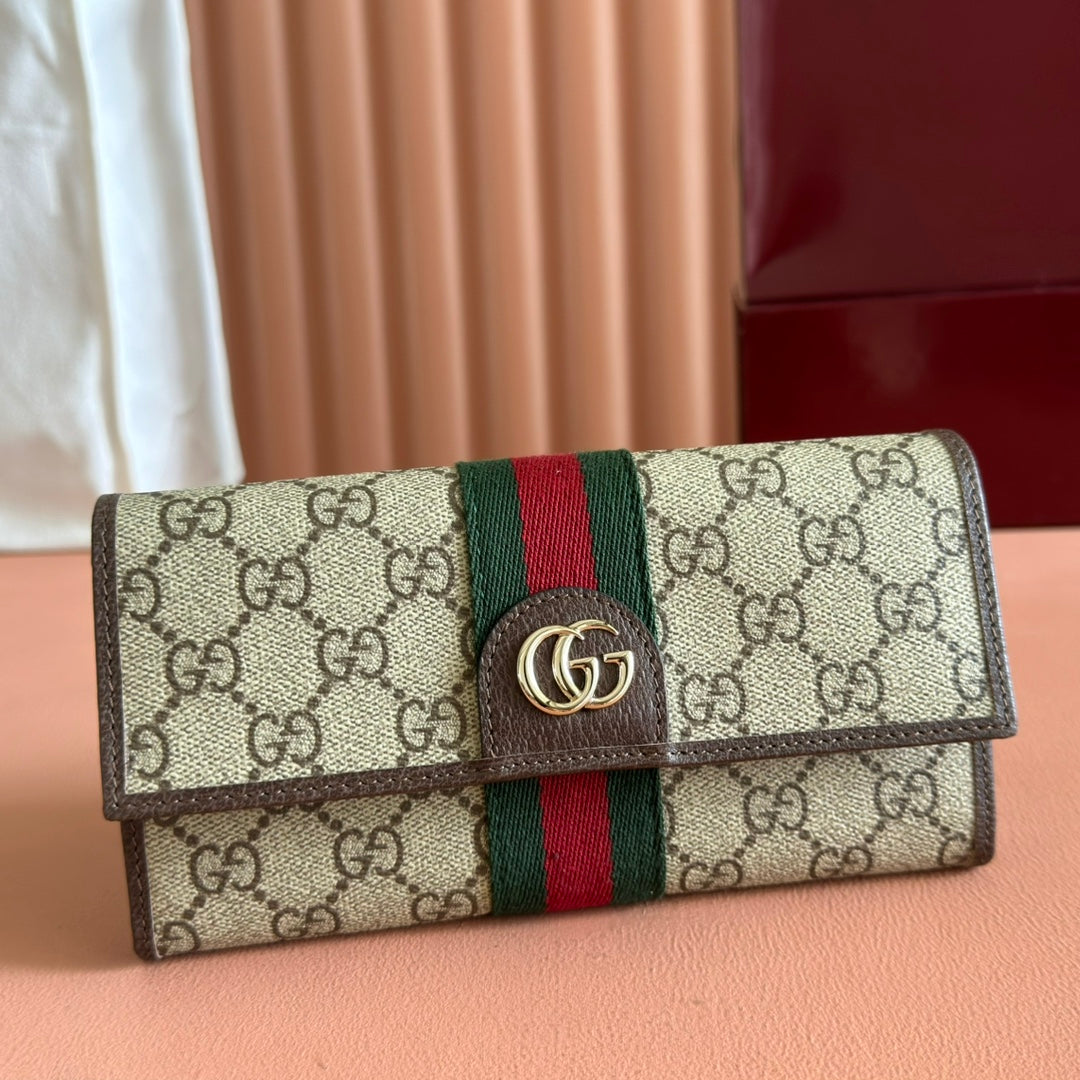 GG Ophidia Continental Wallet Brown Beige Canvas Leather