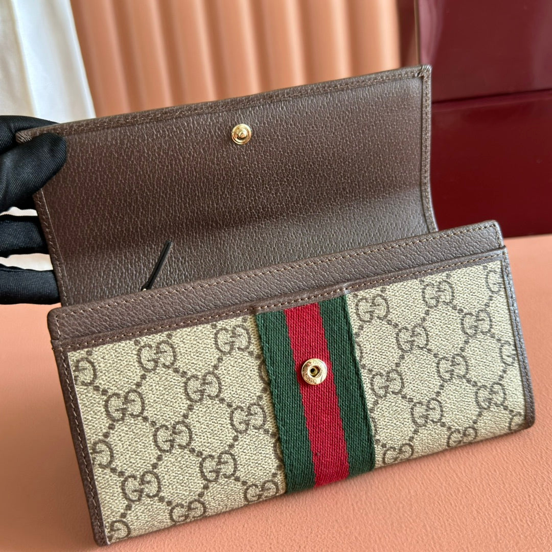 GG Ophidia Continental Wallet Brown Beige Canvas Leather
