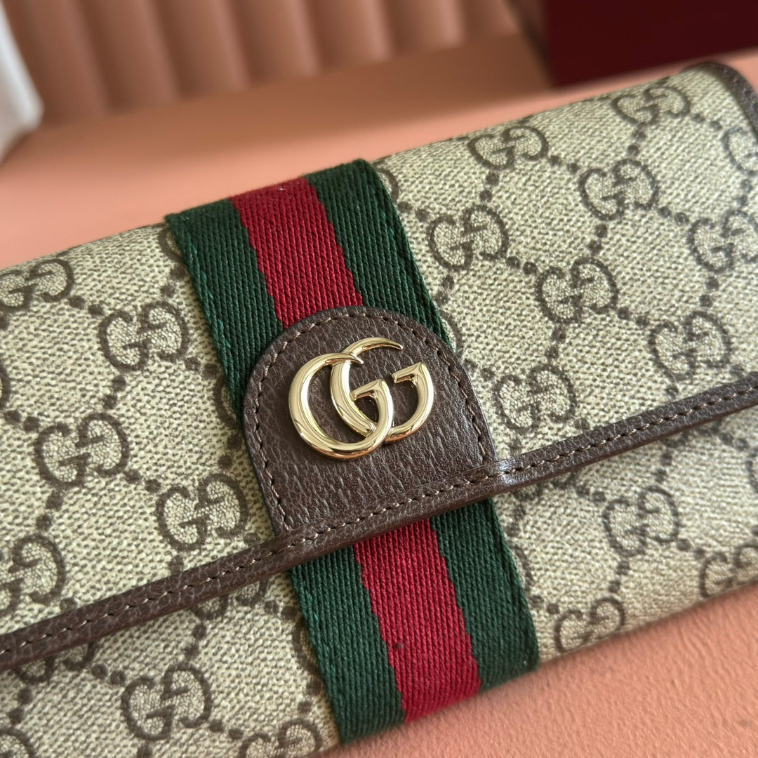 GG Ophidia Continental Wallet Brown Beige Canvas Leather
