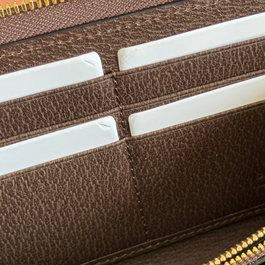 GG Ophidia Zip Around Wallet Brown Beige Canvas Leather