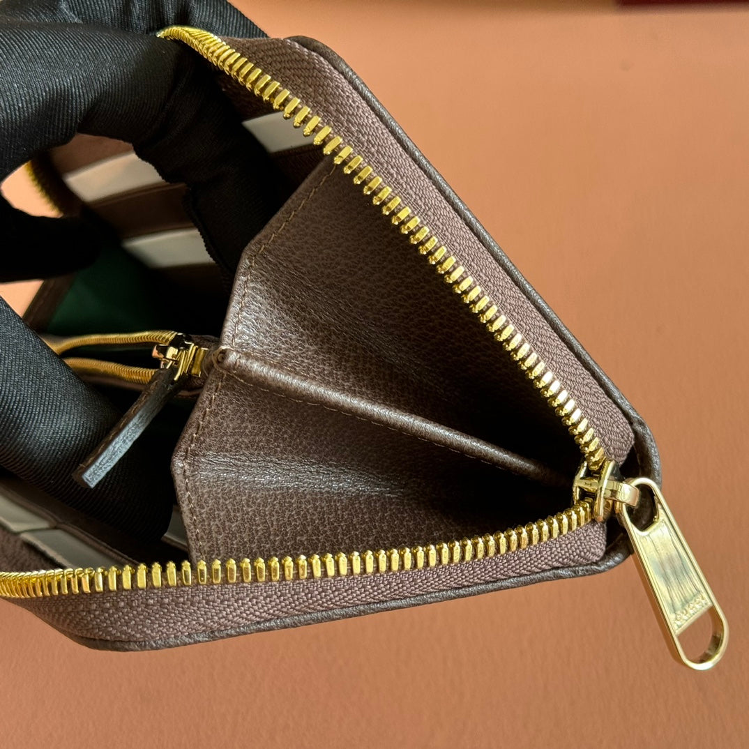 GG Ophidia Zip Around Wallet Brown Beige Canvas Leather