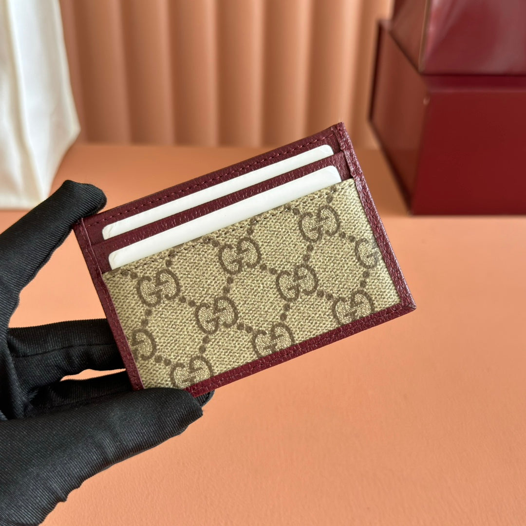 GG Ophidia Card Holder Burgundy Brown Beige Canvas Leather