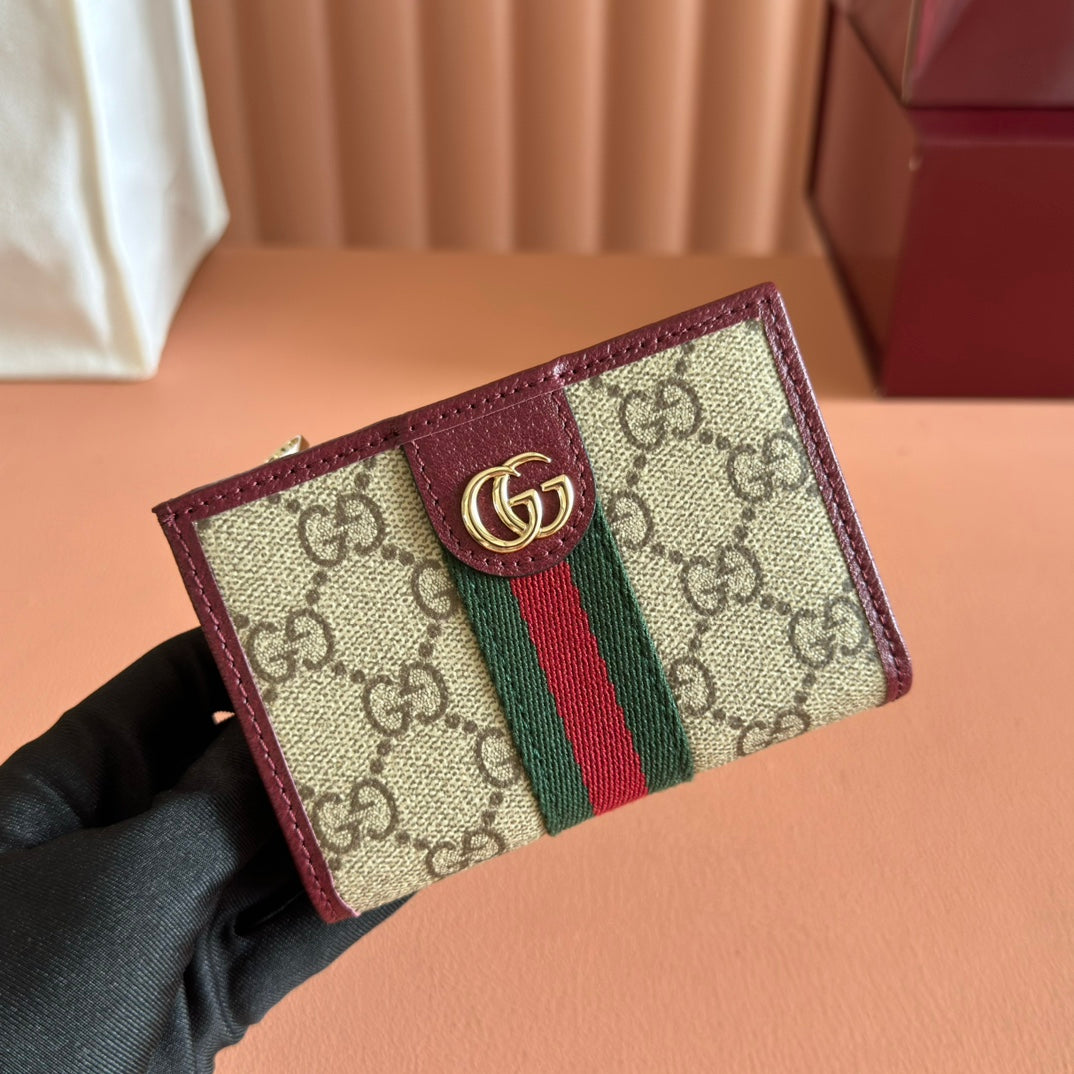 GG Ophidia Small Wallet Burgundy  Brown Beige Canvas Leather