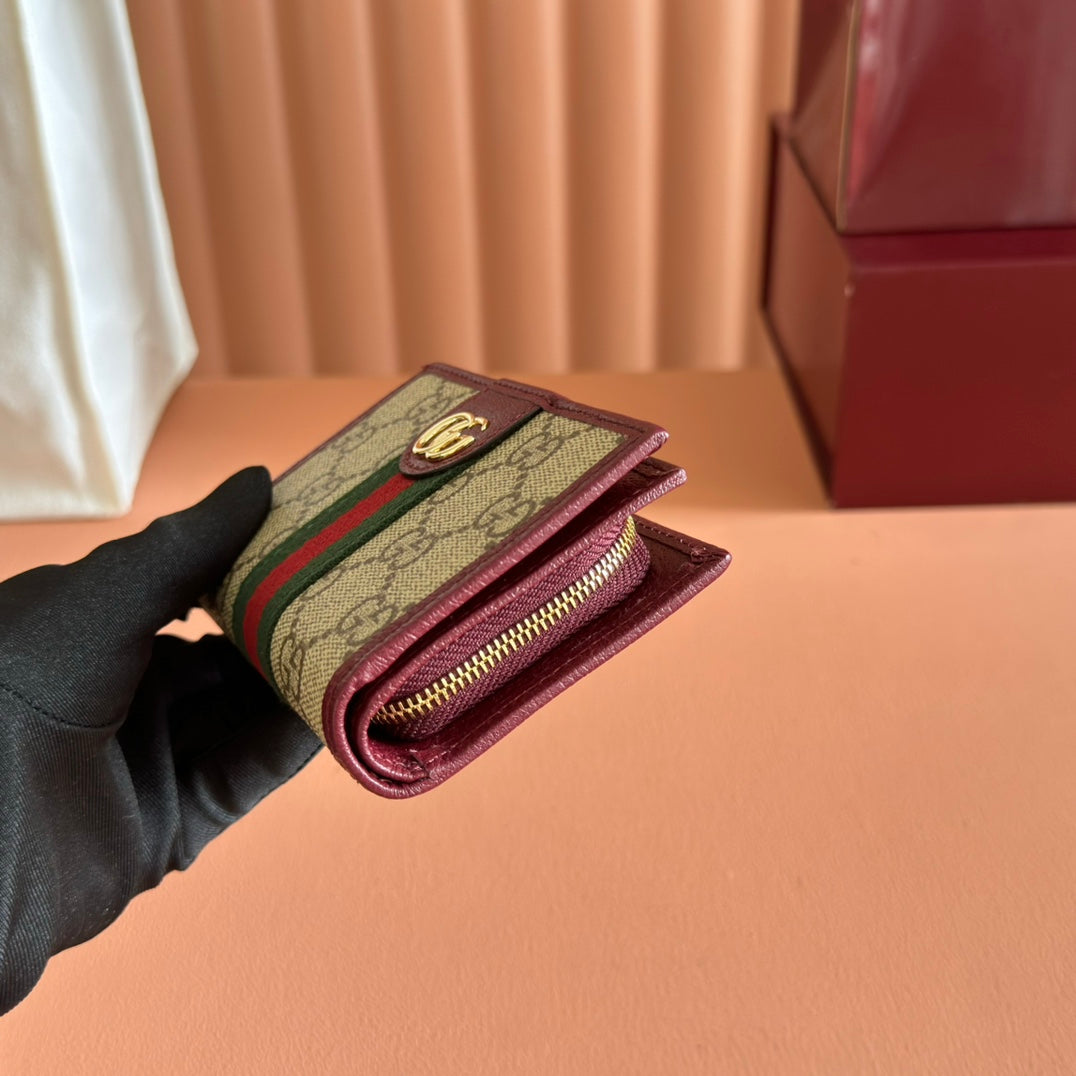 GG Ophidia Small Wallet Burgundy  Brown Beige Canvas Leather
