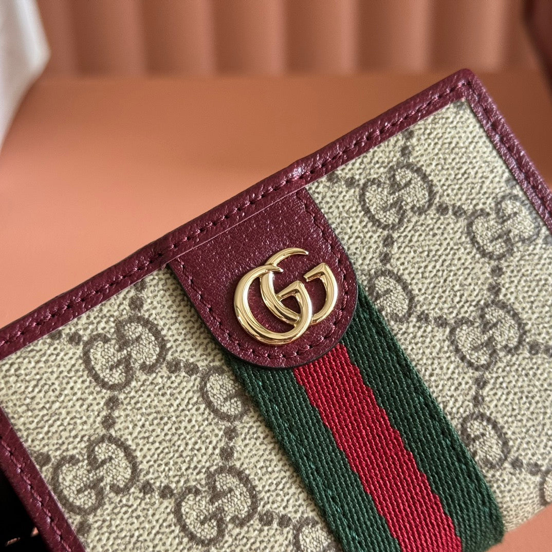 GG Ophidia Small Wallet Burgundy  Brown Beige Canvas Leather
