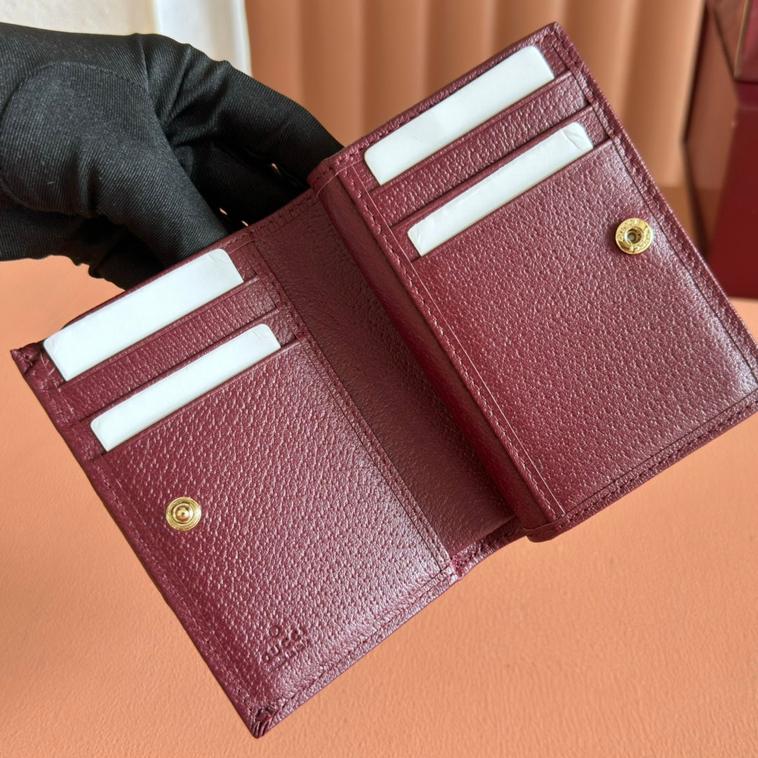 GG Ophidia Small Wallet Burgundy  Brown Beige Canvas Leather