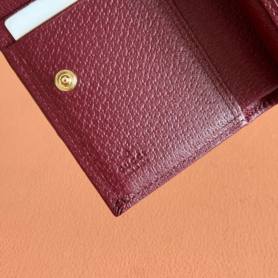 GG Ophidia Small Wallet Burgundy  Brown Beige Canvas Leather