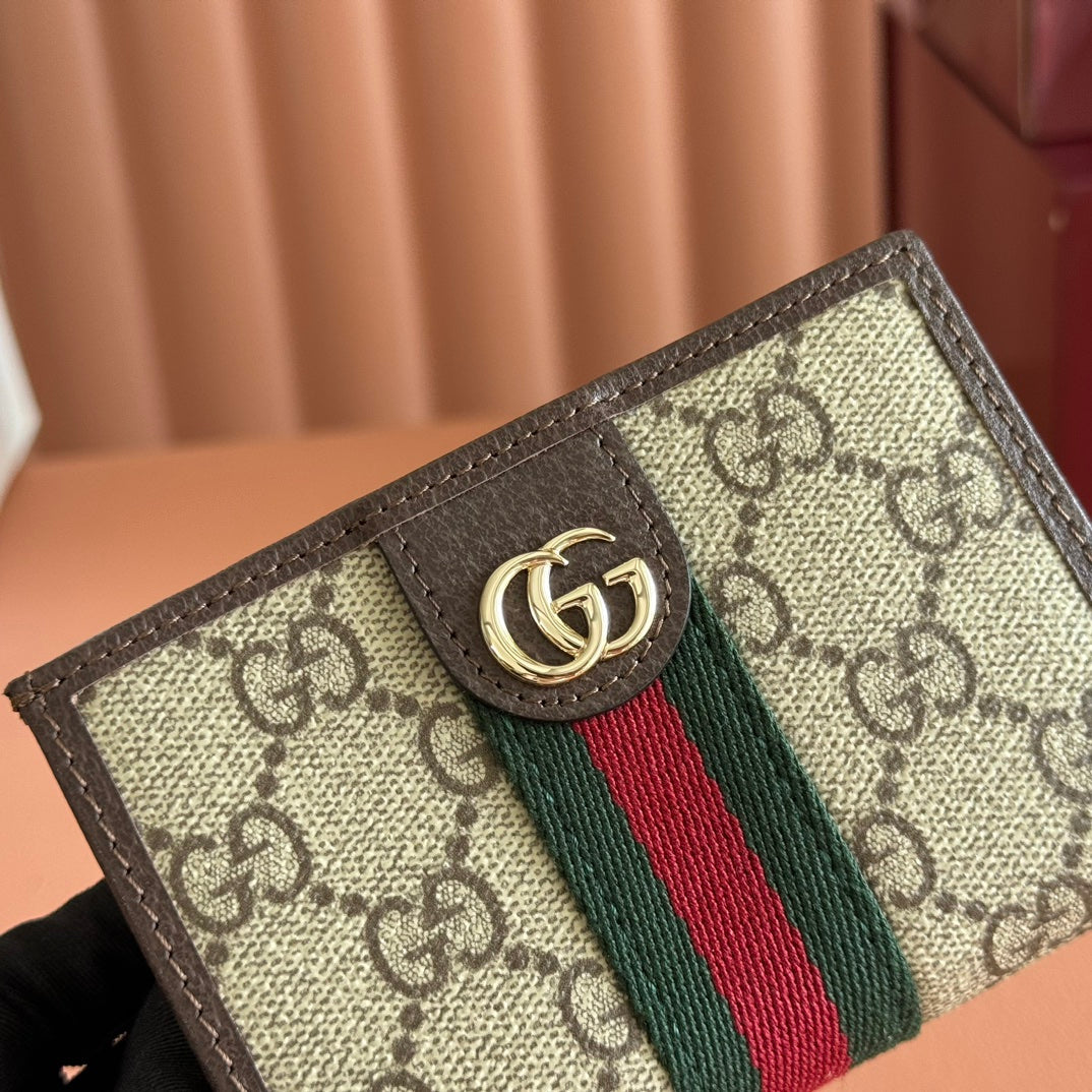 GG Ophidia Small Wallet Brown Beige Canvas Leather