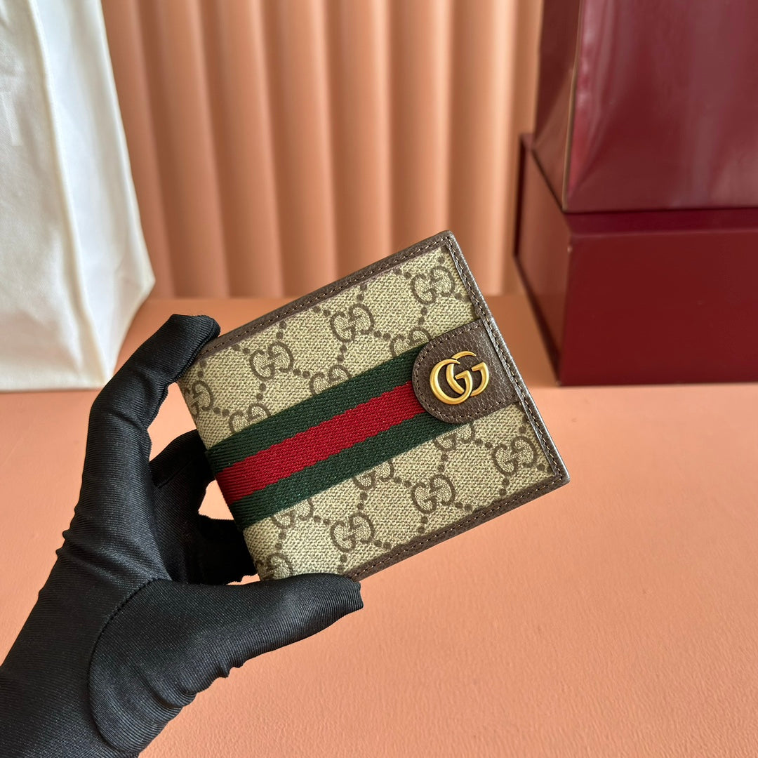 GG Ophidia Bi-Fold Wallet Brown Beige Canvas Leather