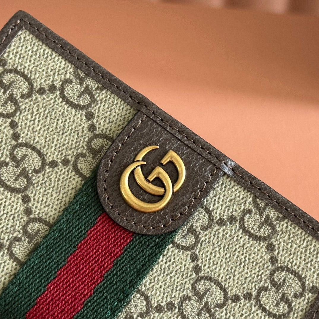 GG Ophidia Long Card Case Brown Beige Canvas Leather
