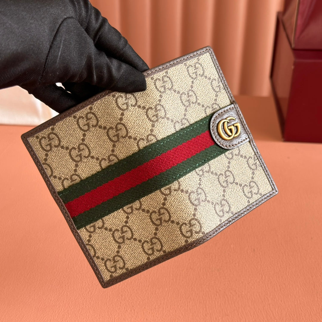 GG Ophidia Long Card Case Brown Beige Canvas Leather
