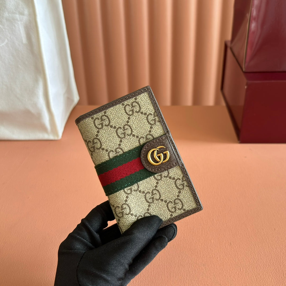 GG Ophidia Long Card Case Brown Beige Canvas Leather