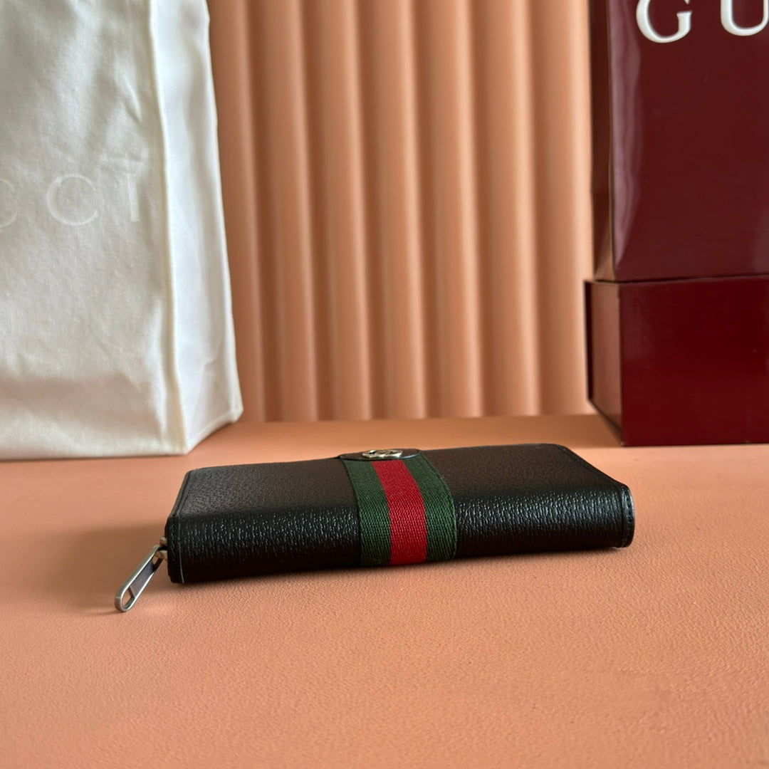 GG Ophidia Zip Around Wallet Black Leather