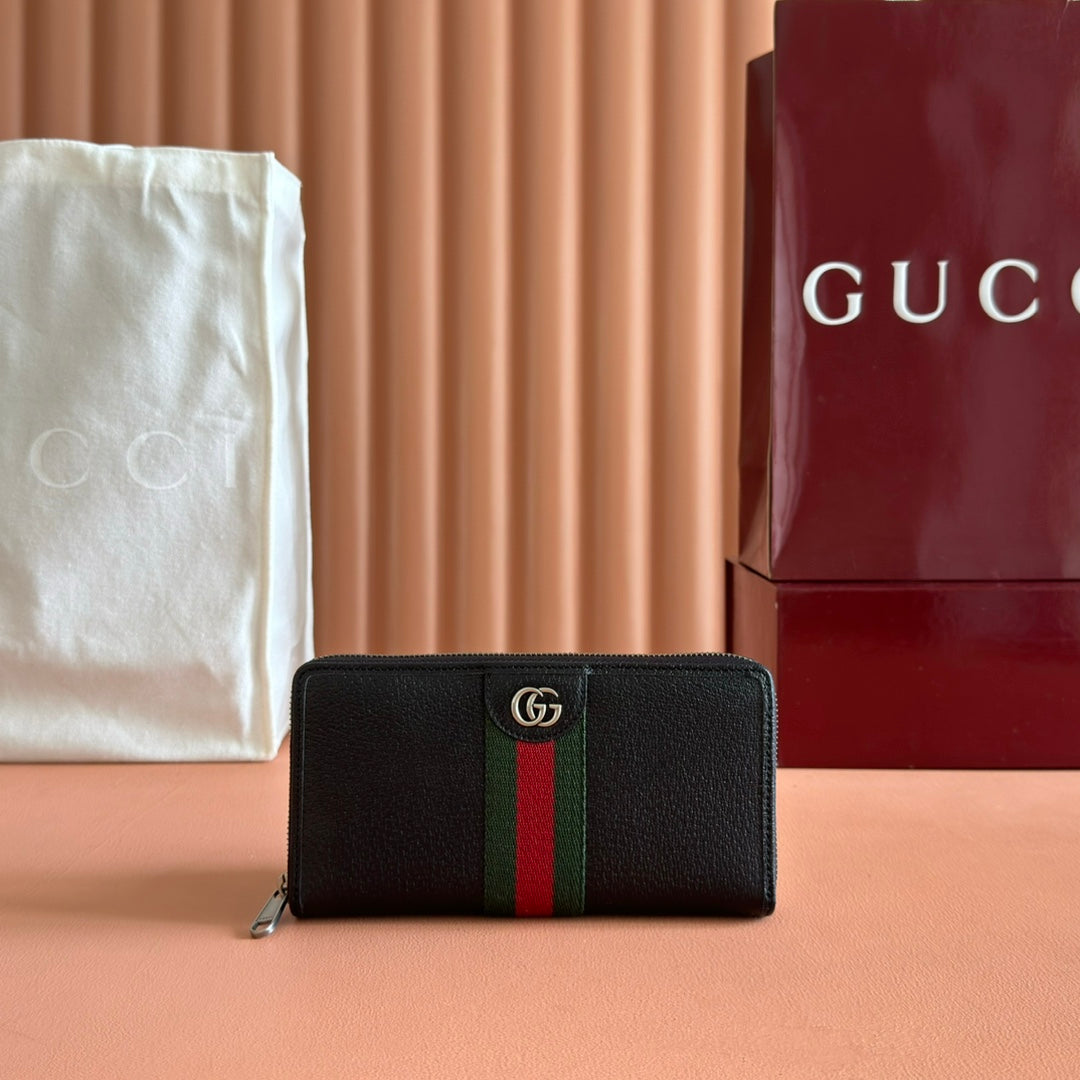 GG Ophidia Zip Around Wallet Black Leather