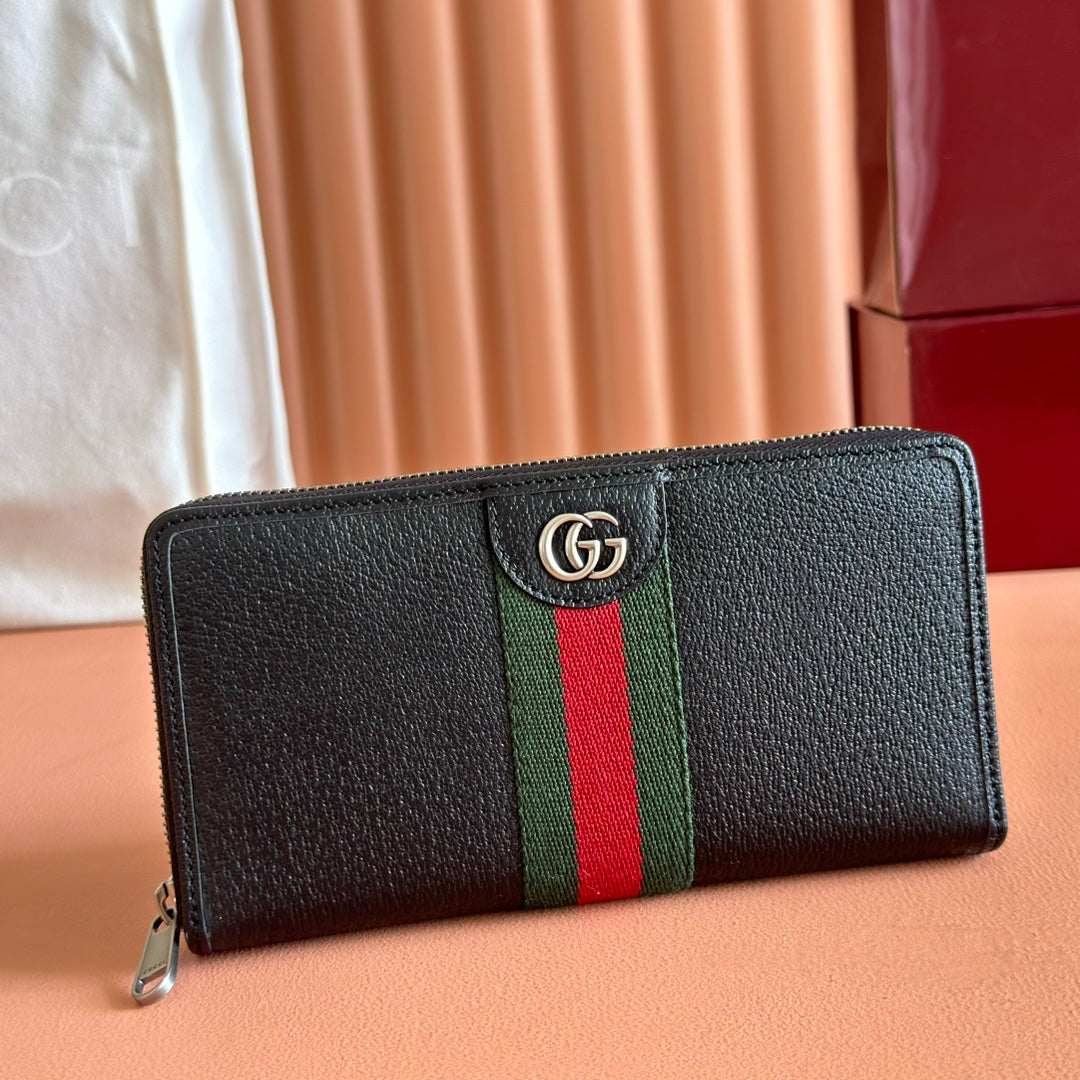 GG Ophidia Zip Around Wallet Black Leather