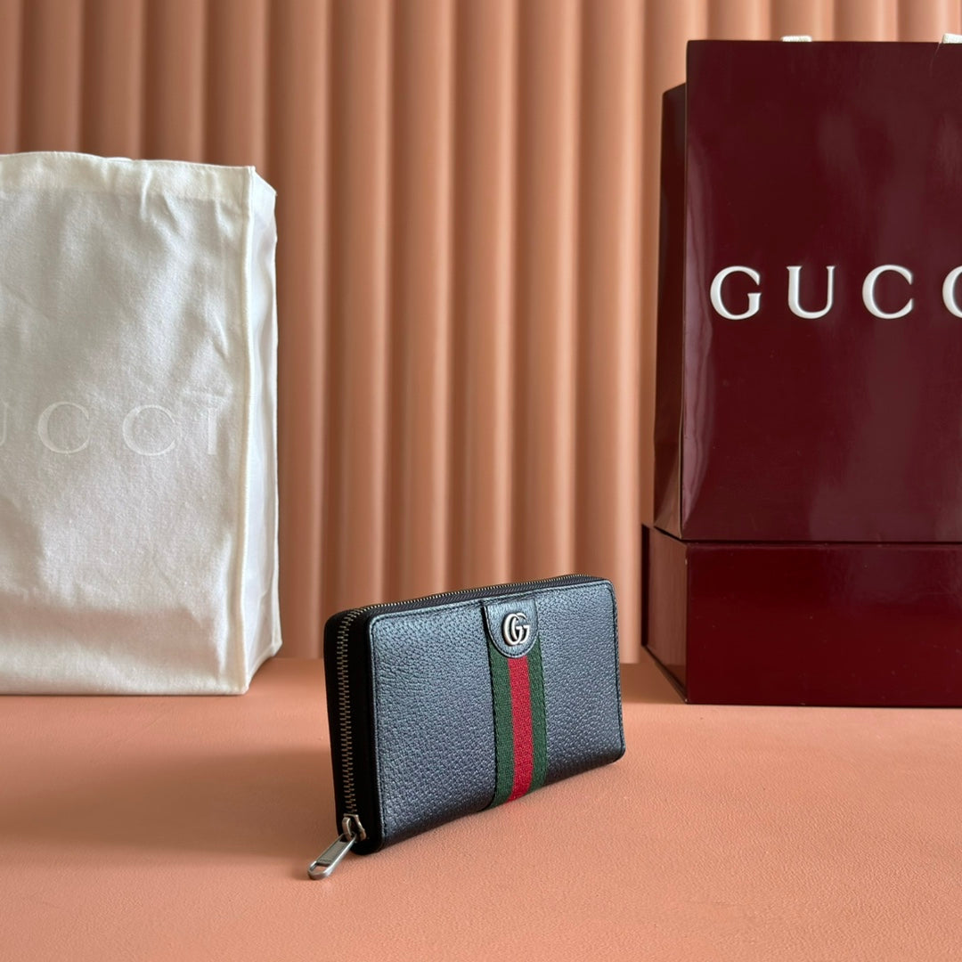GG Ophidia Zip Around Wallet Black Leather
