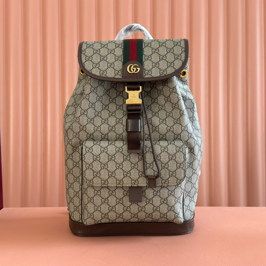Gucci 26s Ophidia Large Backpack 40 In Beige And Brown Canvas