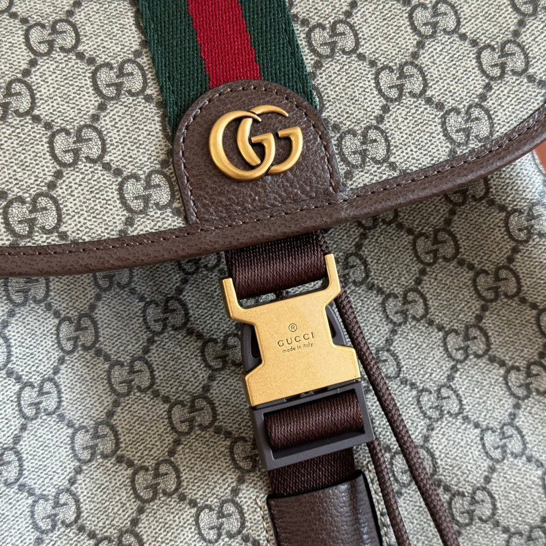 Gucci 26s Ophidia Large Backpack 40 In Beige And Brown Canvas