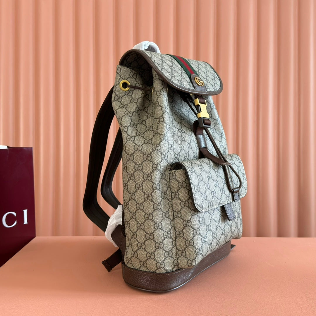 Gucci 26s Ophidia Large Backpack 40 In Beige And Brown Canvas
