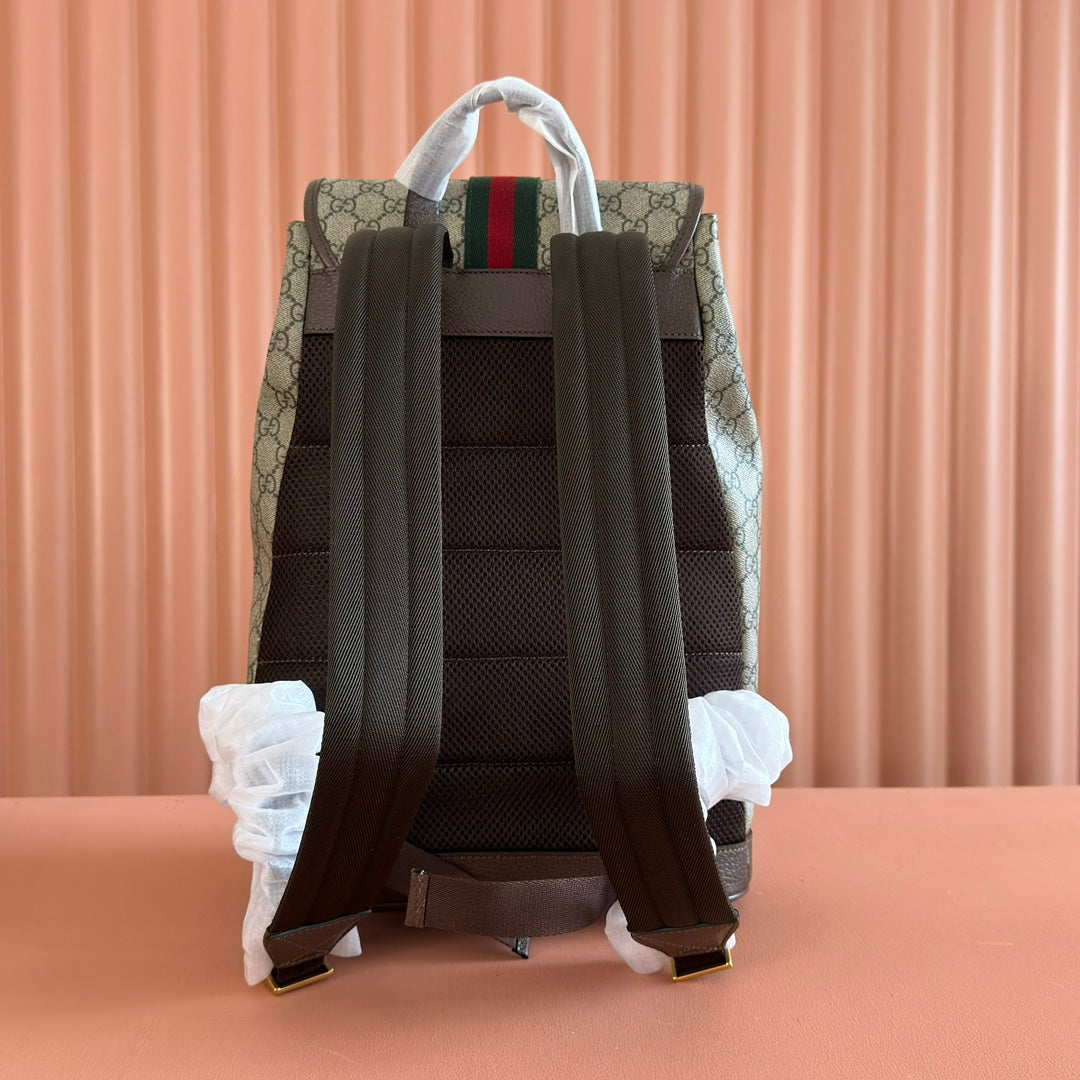 Gucci 26s Ophidia Large Backpack 40 In Beige And Brown Canvas