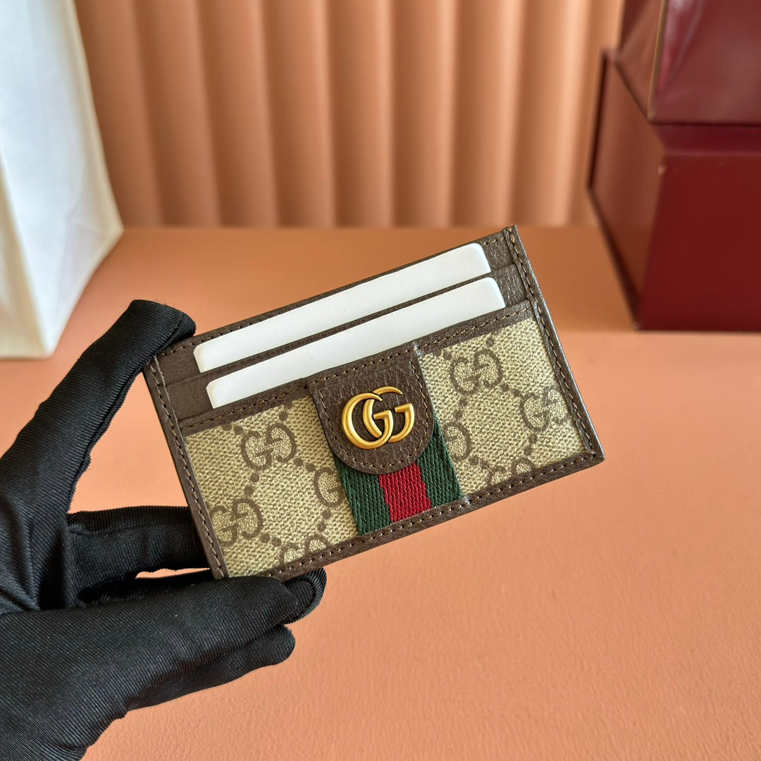 GG Ophidia Card Holder Brown Beige Canvas Leather