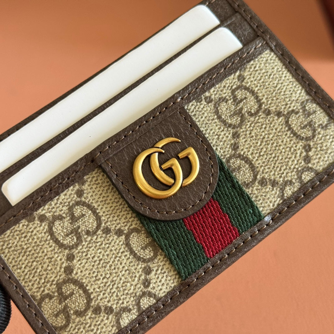 GG Ophidia Card Holder Brown Beige Canvas Leather