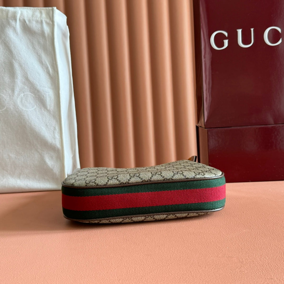 Gucci Attache Small Shoulder Bag 23cm Black Beige Leather