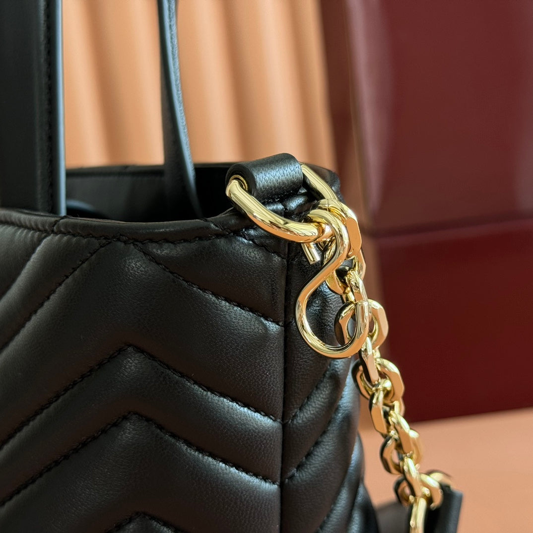 Gucci GG Marmont Small Tote Bag Black Quilted Leather