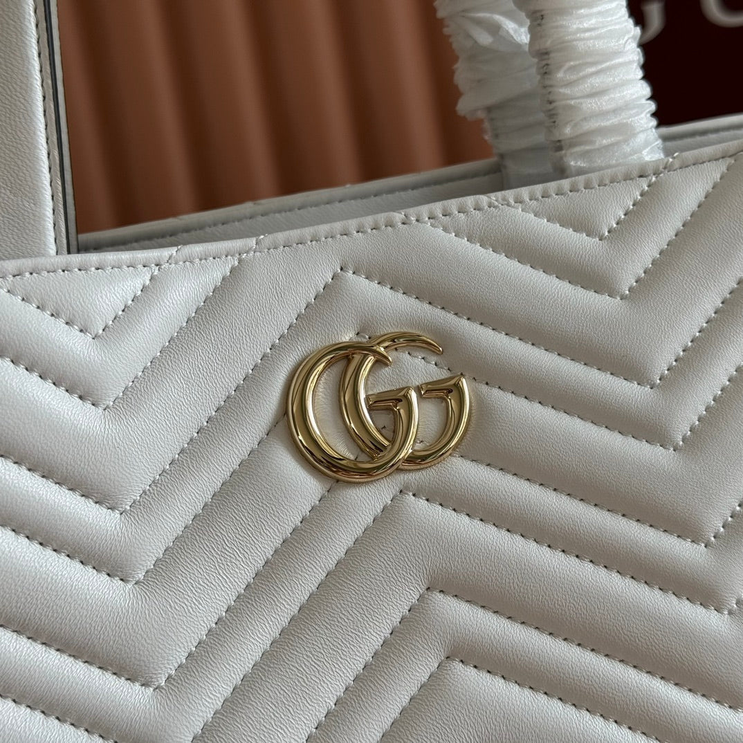 Gucci GG Marmont Large Tote Bag White Quilted Leather