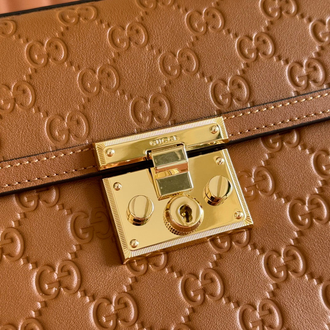GG Padlock Handbag 26cm Brown GG Pattern Leather