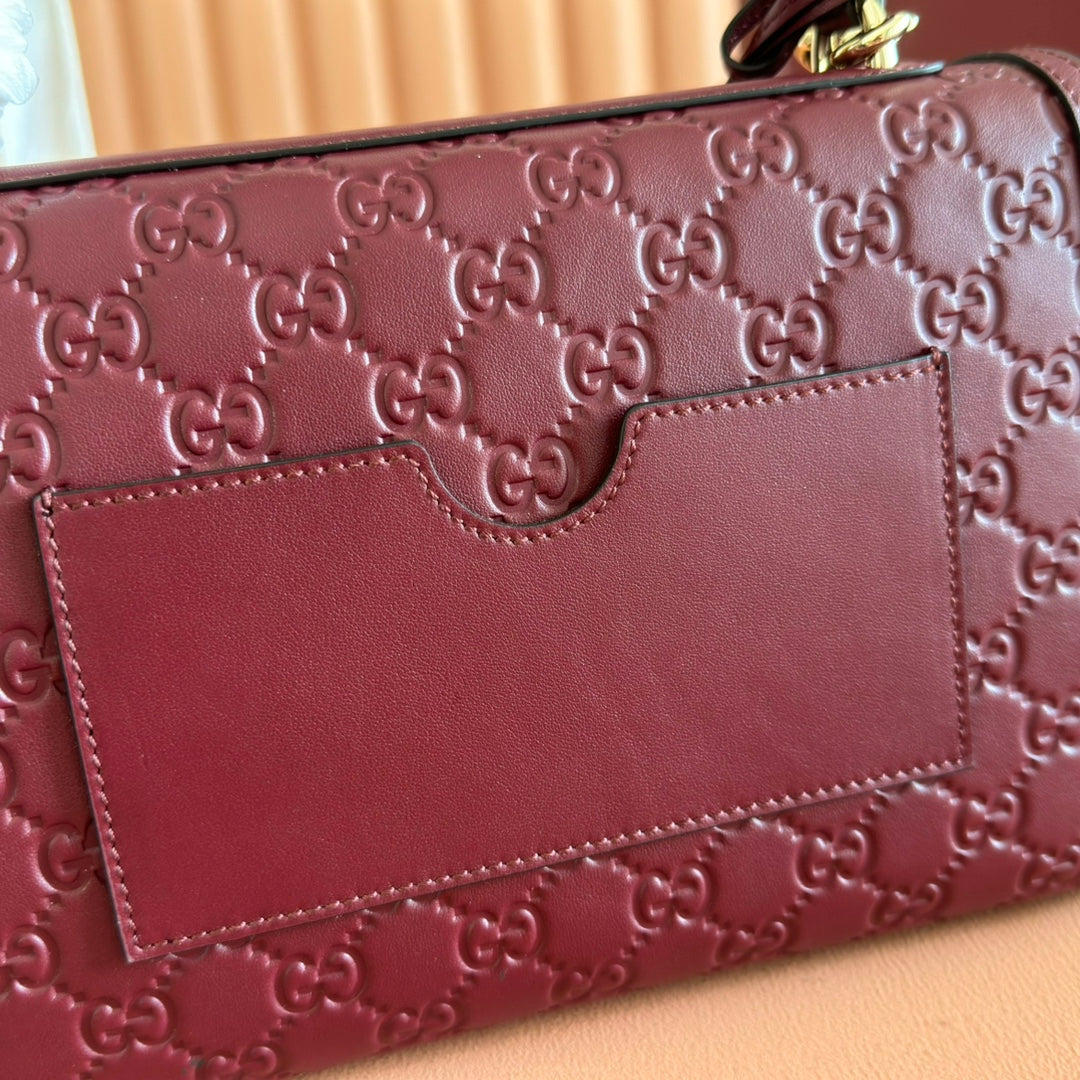 GG Padlock Handbag 26cm Burgundy GG Pattern Leather