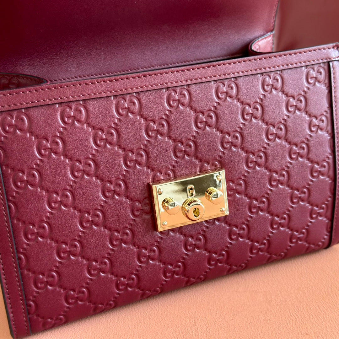 GG Padlock Handbag 26cm Burgundy GG Pattern Leather