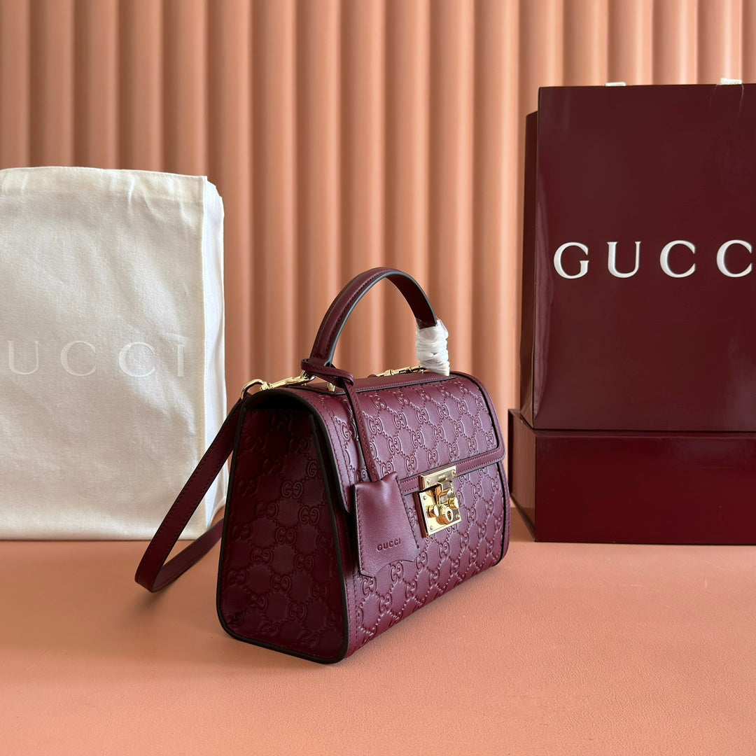 GG Padlock Handbag 26cm Burgundy GG Pattern Leather