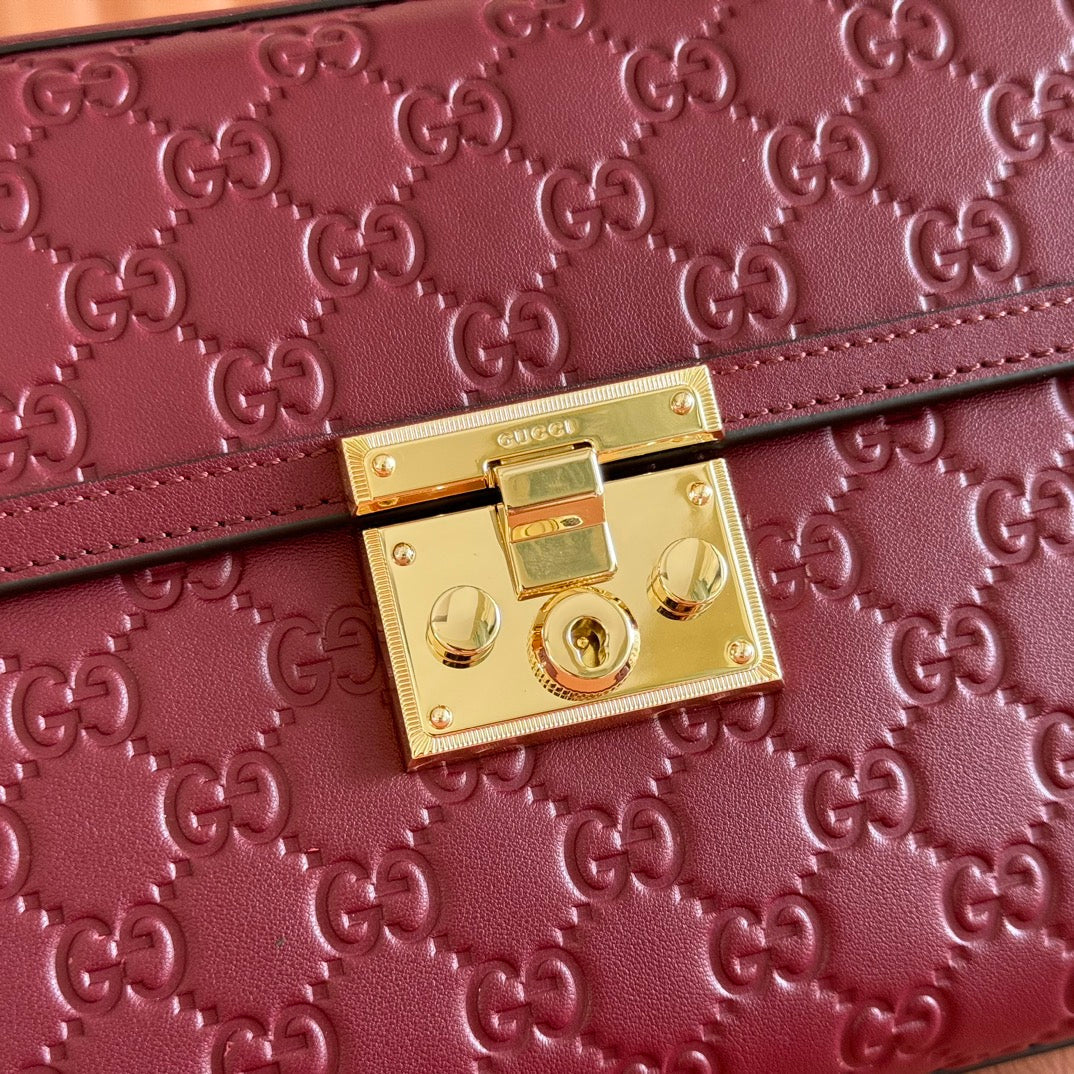 GG Padlock Handbag 26cm Burgundy GG Pattern Leather