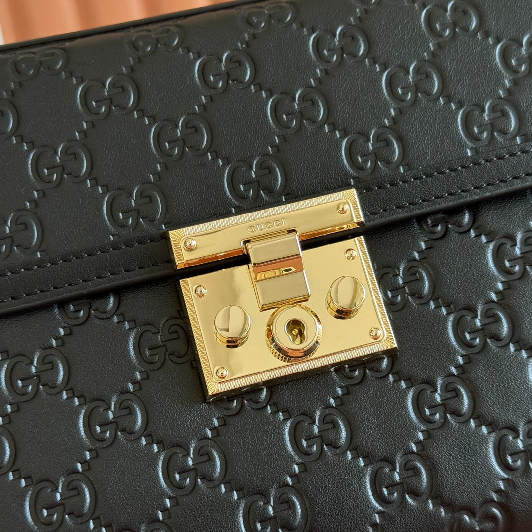 GG Padlock Handbag 26cm Black GG Pattern Leather
