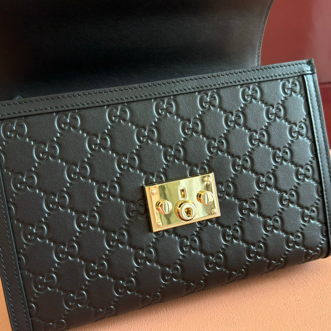 GG Padlock Handbag 26cm Black GG Pattern Leather