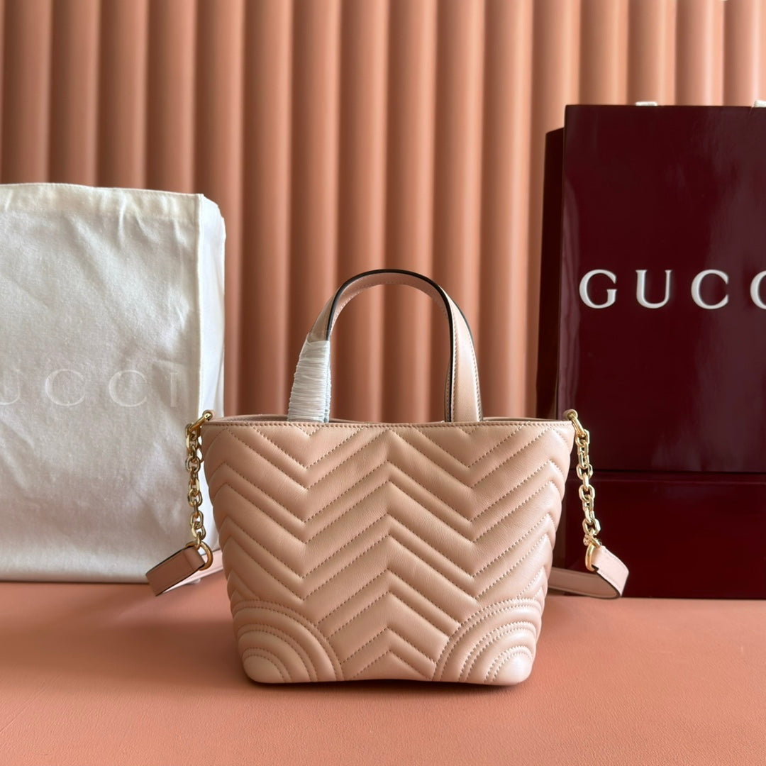 Gucci GG Marmont Small Tote Bag Muted Pink Quilted Leather