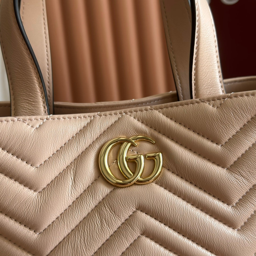 Gucci GG Marmont Small Tote Bag Muted Pink Quilted Leather