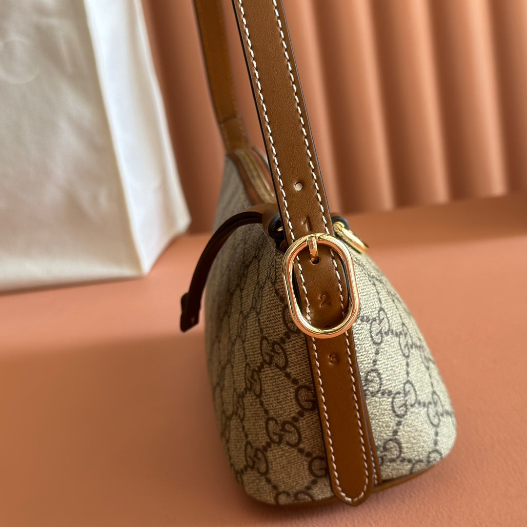 GG Emblem Small Shoulder Bag Beige Dark Brown Canvas