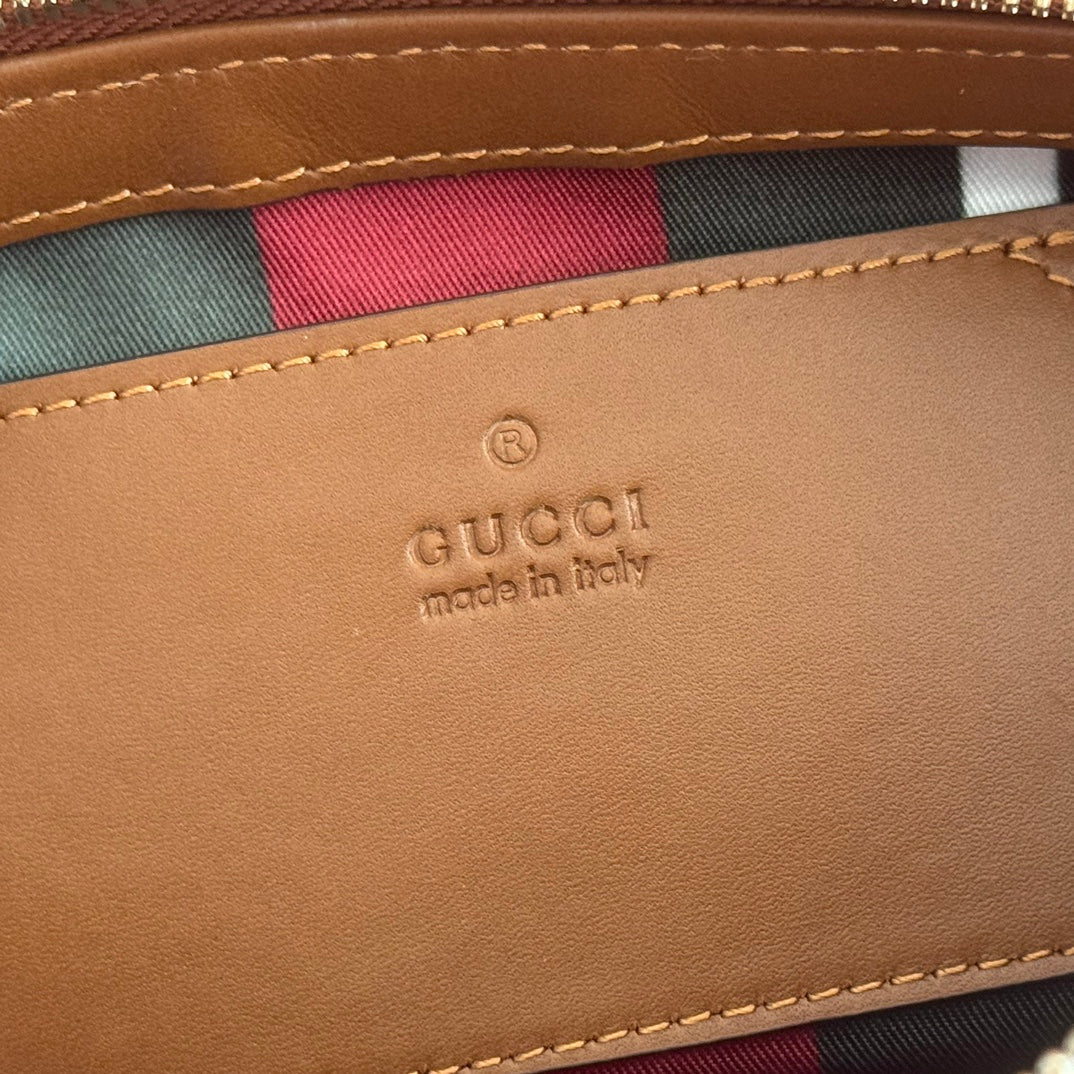 GG Emblem Small Shoulder Bag Beige Dark Brown Canvas