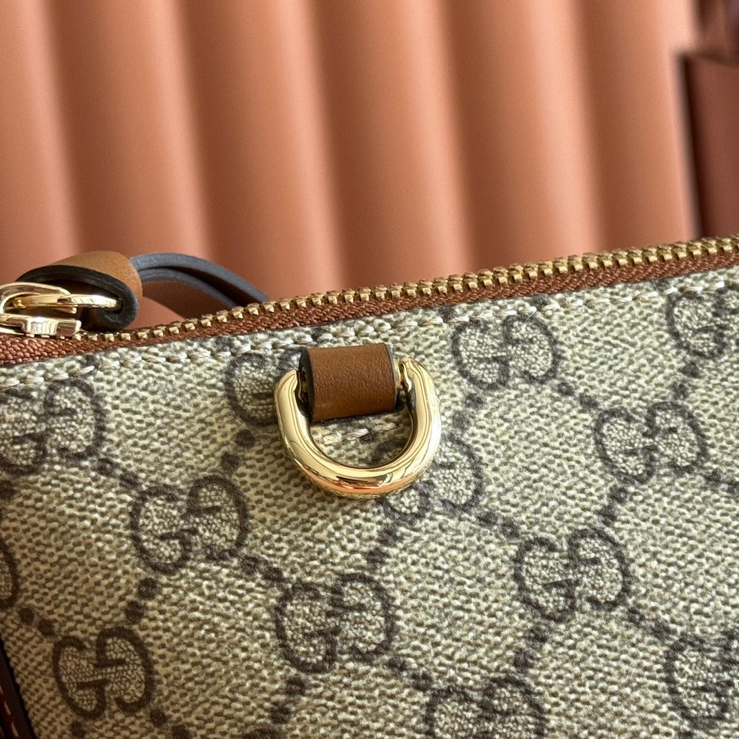 GG Emblem Small Shoulder Bag Beige Dark Brown Canvas