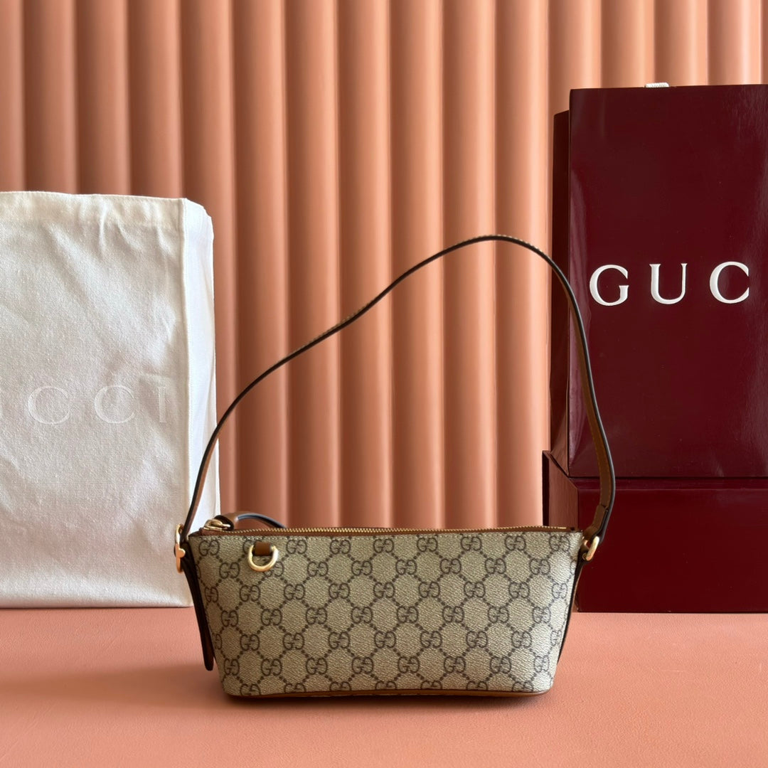 GG Emblem Small Shoulder Bag Beige Dark Brown Canvas