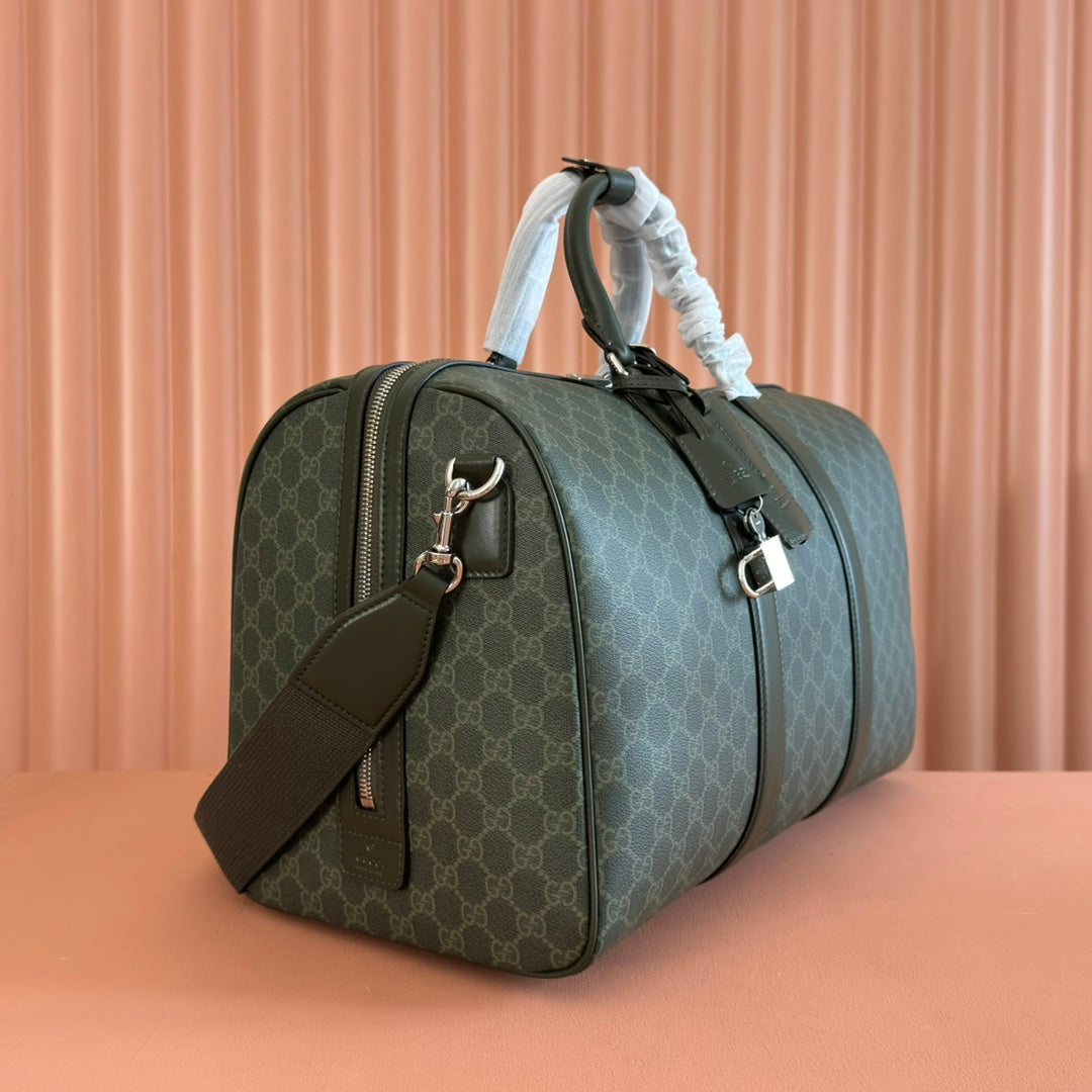 GG Monogram Medium-Sized Travel Bag Forest Green Fabric