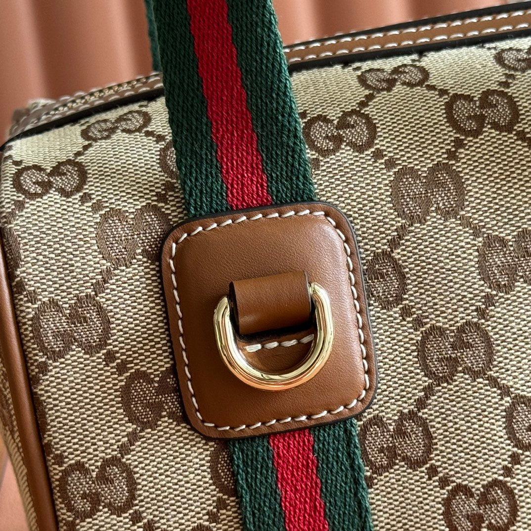 Gucci Boston Bag 20 Brown Beige Denim Leather 285246