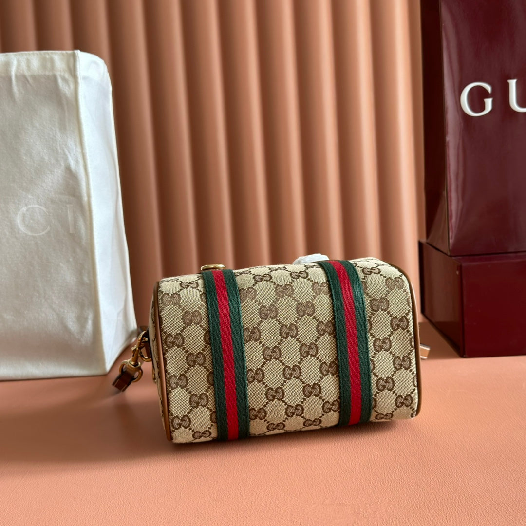Gucci Boston Bag 20 Brown Beige Denim Leather 285246