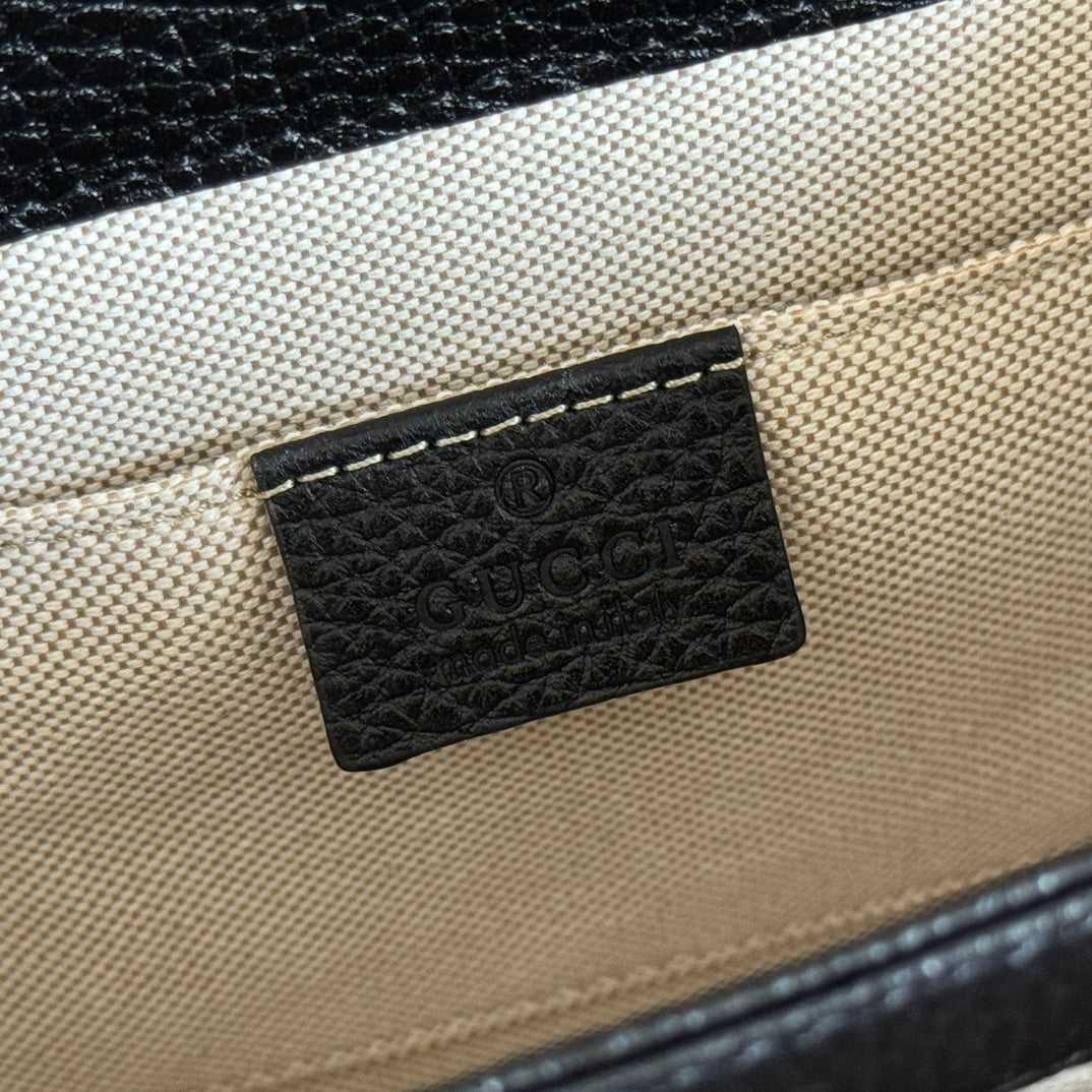 GG Interlocking Leather Chain Crossbody Black Grain Leather