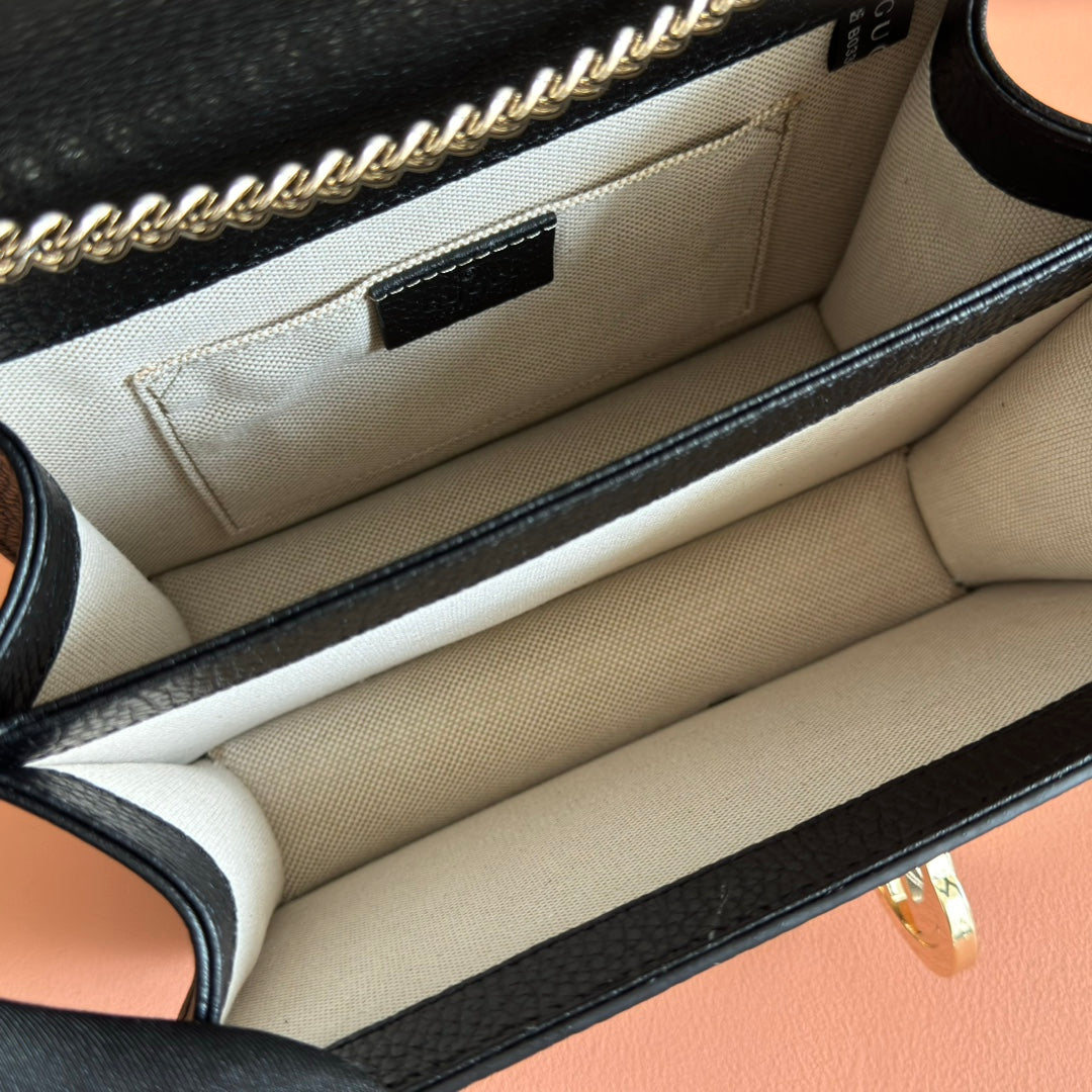 GG Interlocking Leather Chain Crossbody Black Grain Leather