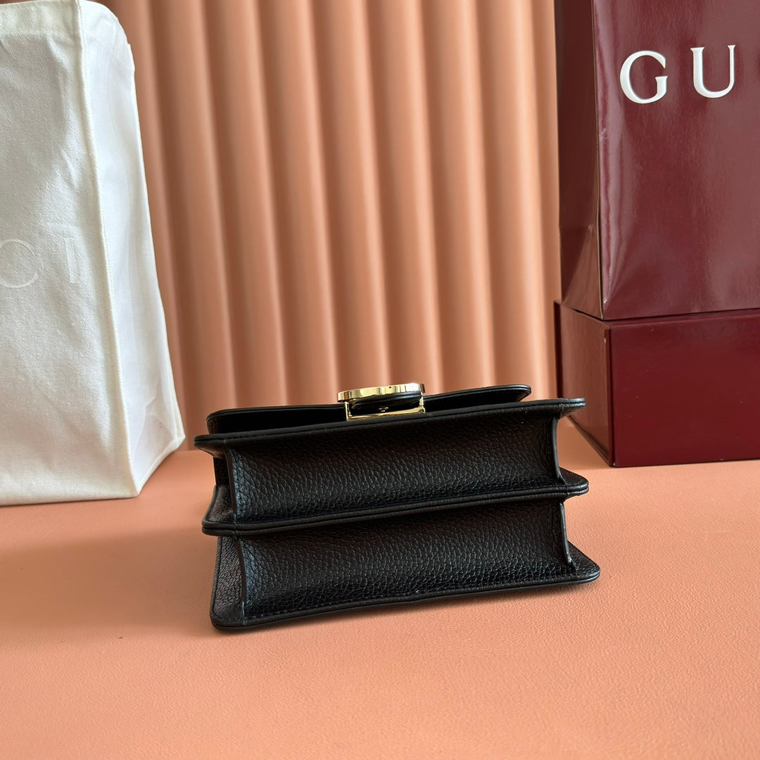 GG Interlocking Leather Chain Crossbody Black Grain Leather