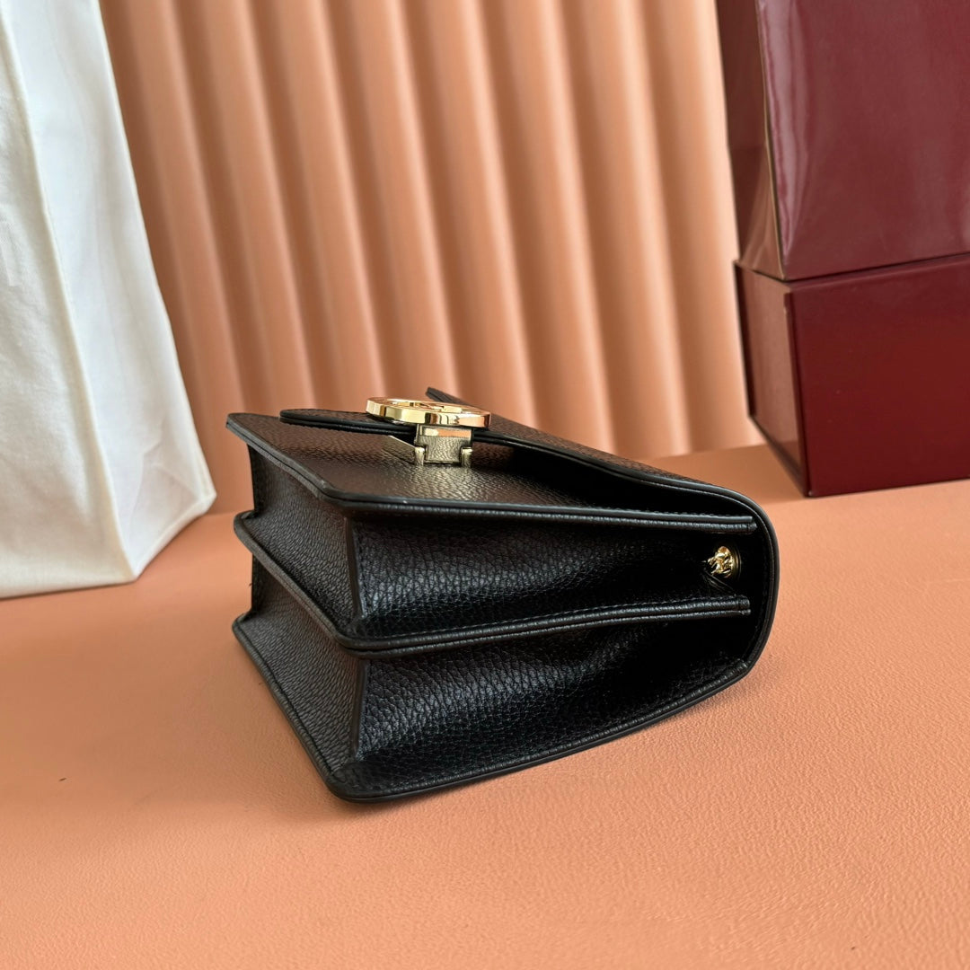 GG Interlocking Leather Chain Crossbody Black Grain Leather
